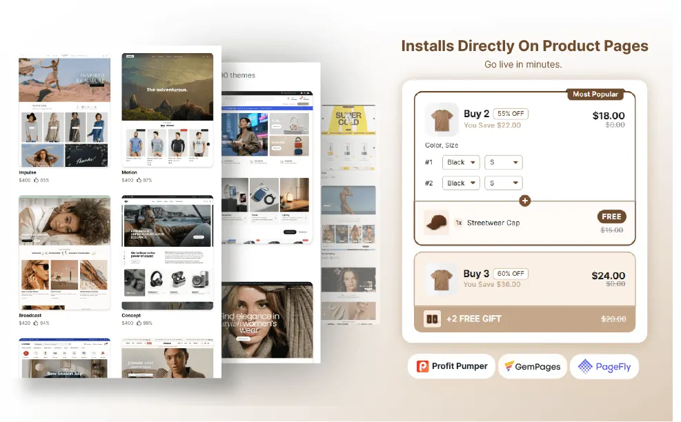 Profit Pumper compatible with Shopify themes and page builders