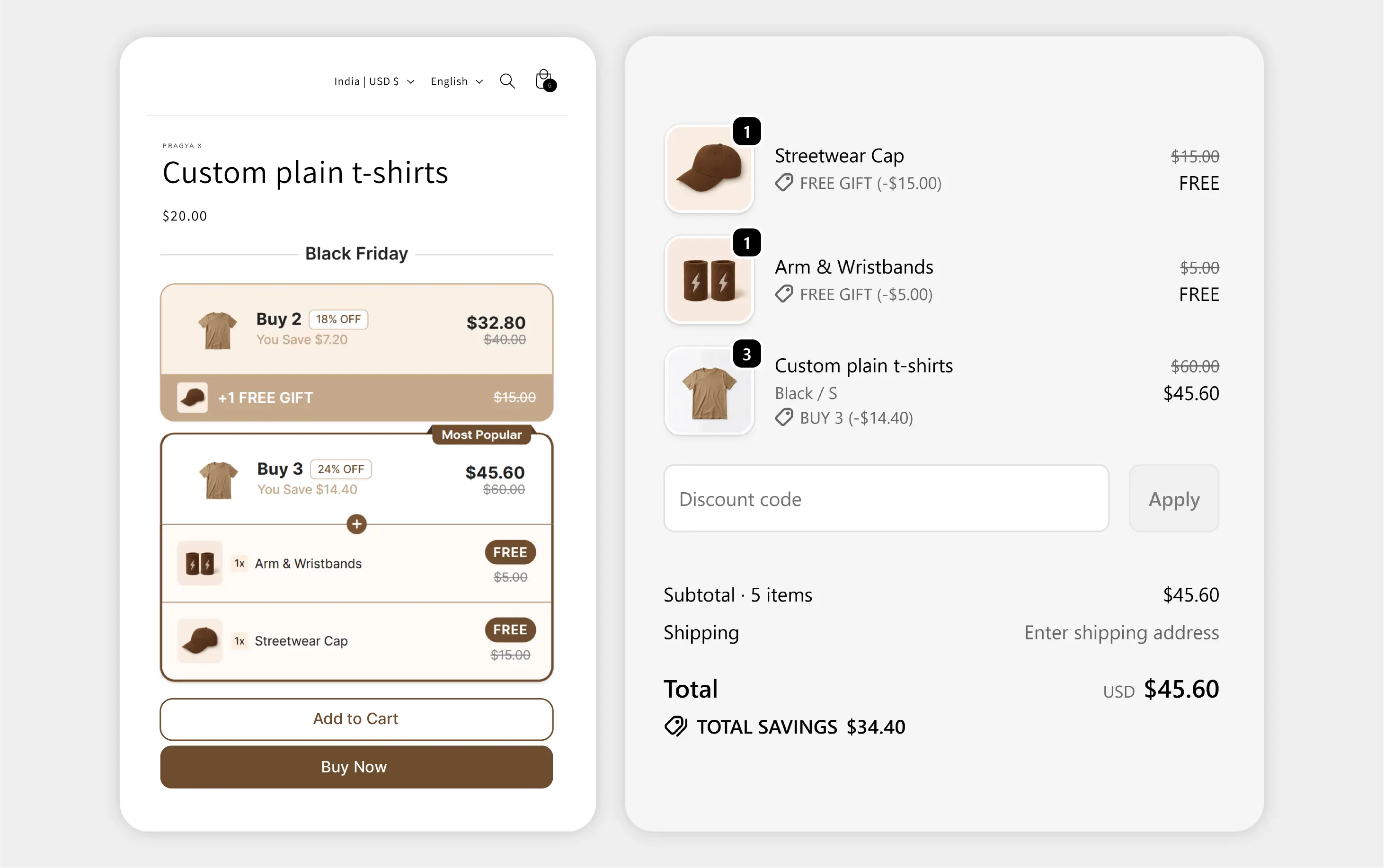Free gift automatically added to the Shopify cart