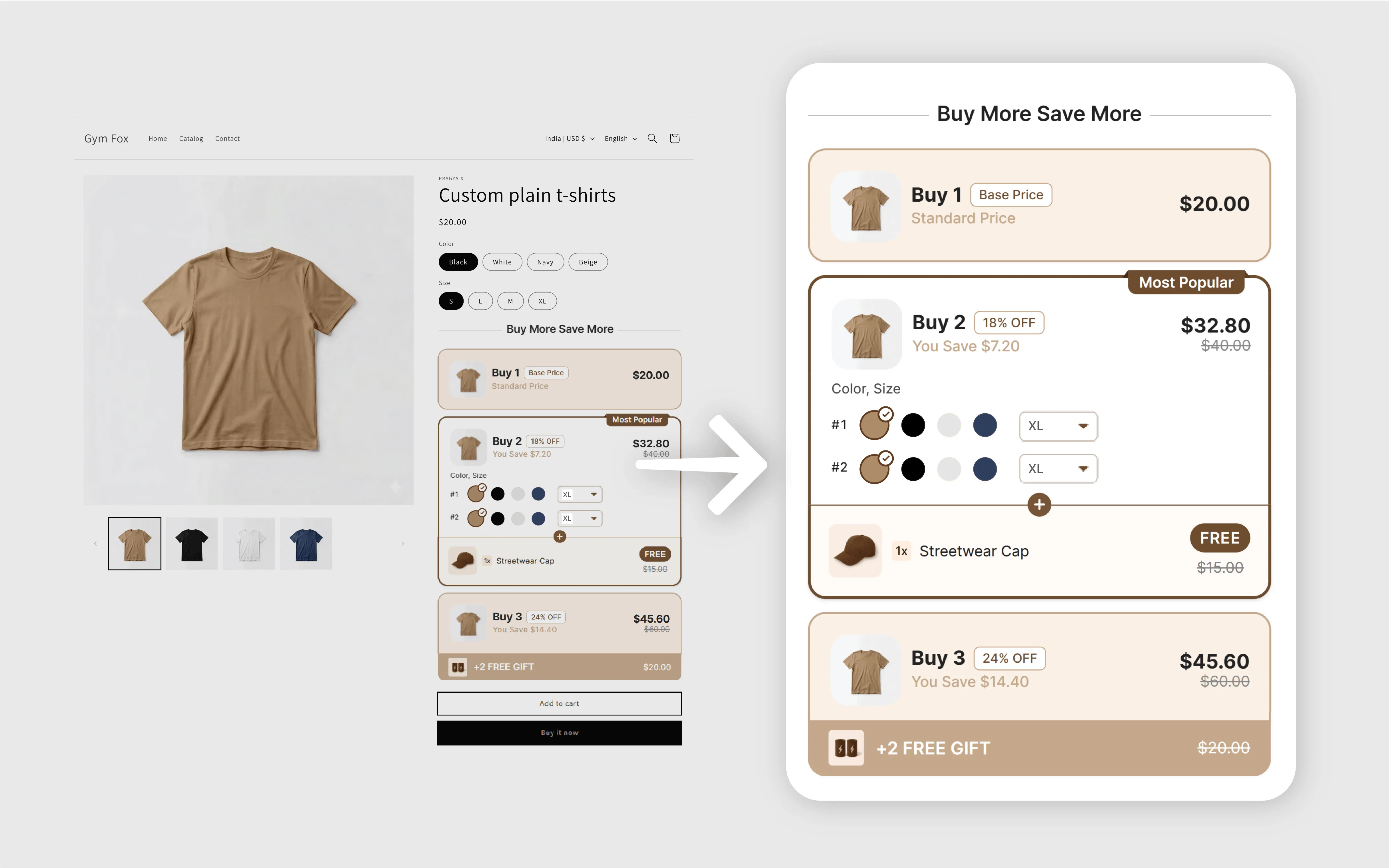 Tiered quantity break savings on product page