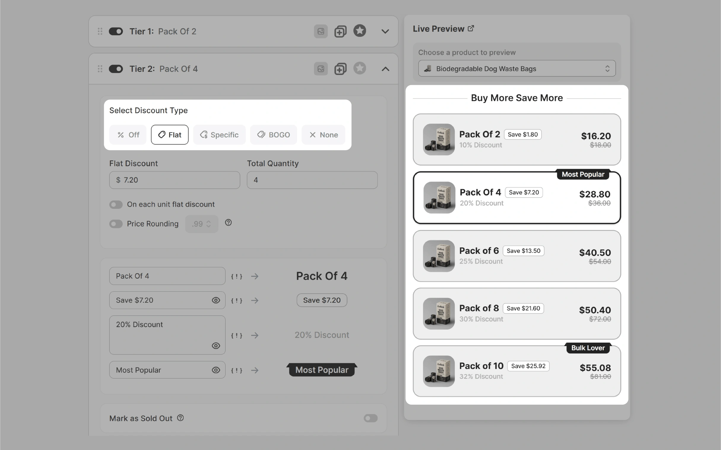 Multiple discount types in a single volume widget